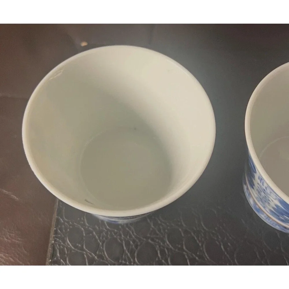 Chinese Blue White Porcelain Gaiwan Tea Cups Longevity Character Set 6pcs VTG